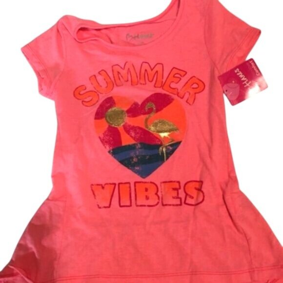Hanes Girls Top Orange Graphic Summer Vibes Size L 10-12 NWT - Picture 1 of 5
